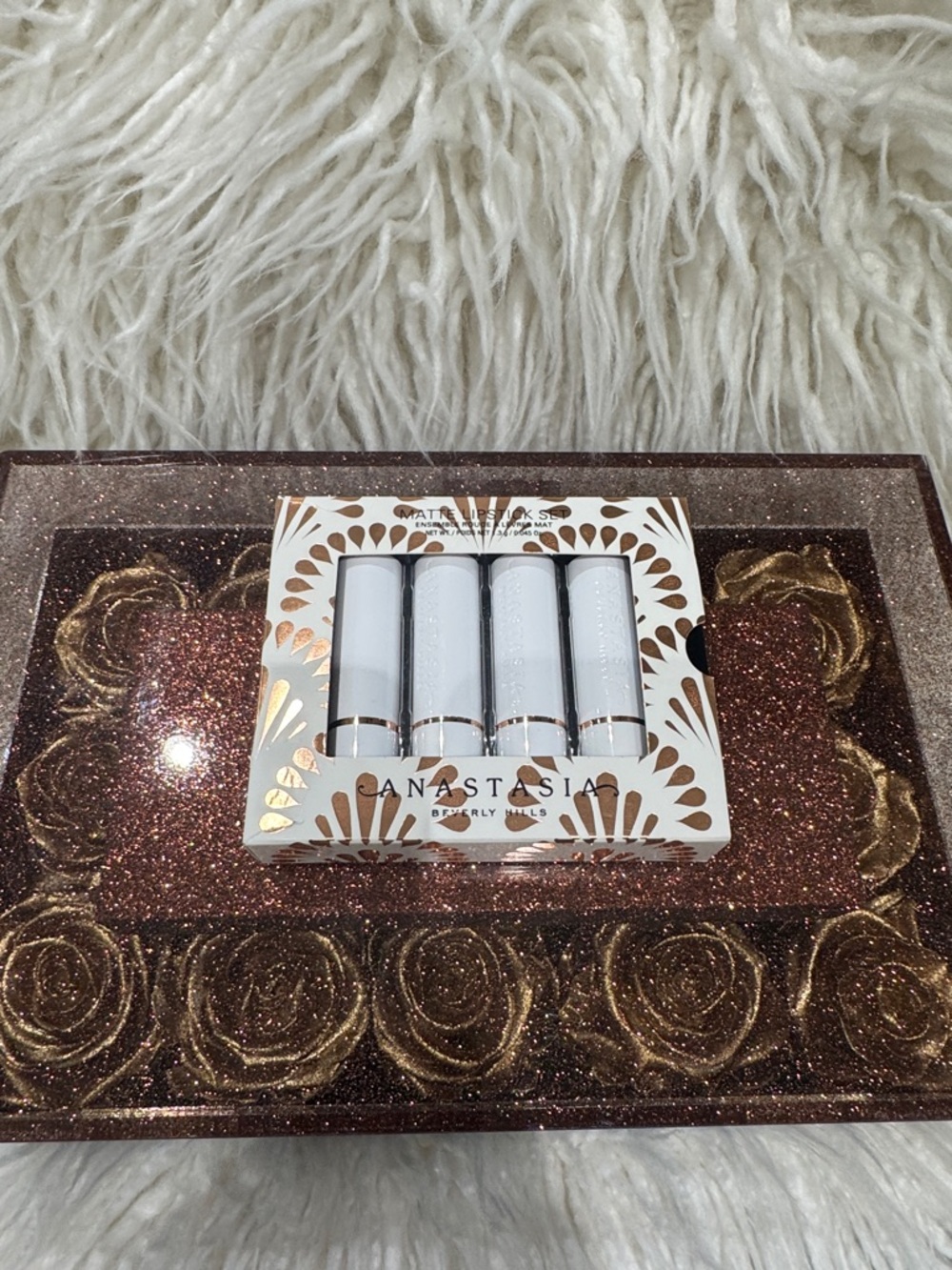 Anastasia Beverly Hills White Lipstick Quartet with Rose Gold Tray